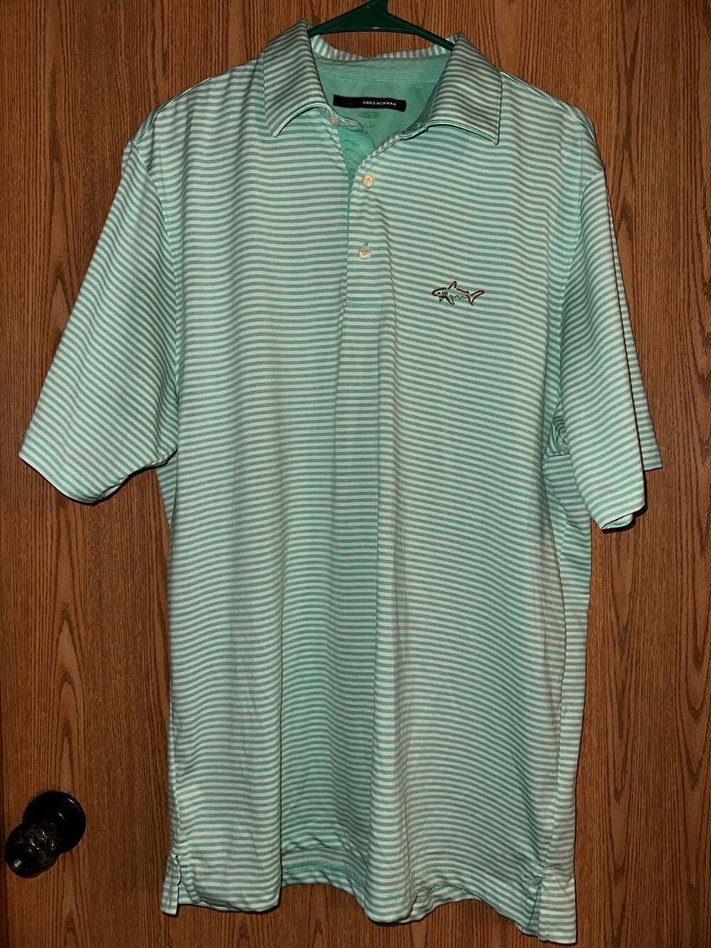 Greg Norman Play Dry Men's Striped Performance Golf Polo Shirt - Mint Green & Wh